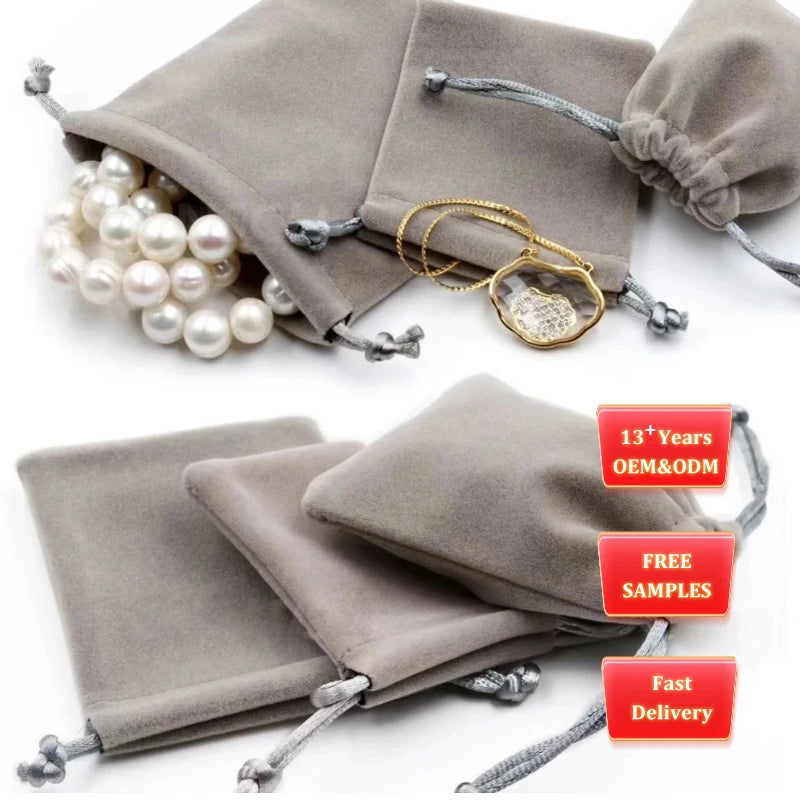 Premium Custom Microfiber Velvet Drawstring Bags Small Soft Necklace Jewelry Packaging Container with Dust Protection
