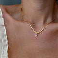 26 Letter Pendant Necklace Alphabet Titanium Steel Necklace French Flat Snake Clavicle CZ Letter Pendant 18K Gold for Women