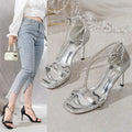 New Summer Women Sandals Featuring a Water Drill One-word Strap Stylish Versatile Pairing with Skirts High-heeled Slender Heels