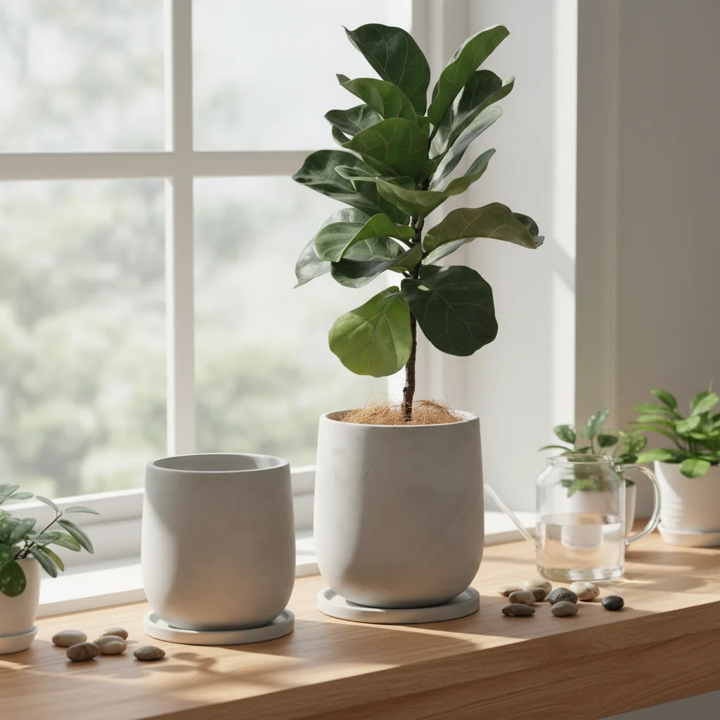 Nordic Simple Style Cement Flower Pots Eco-Friendly Drainage Hole Garden Home Use Modern Design Direct Kit