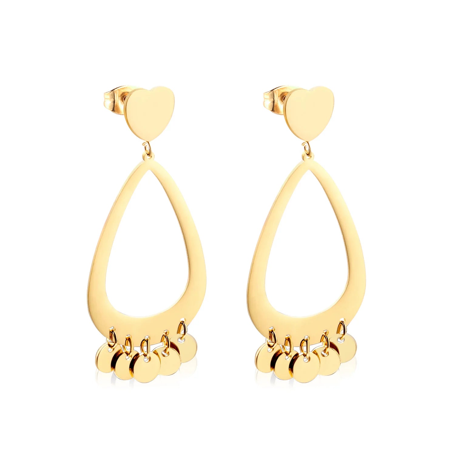18K Gold Plated Fashion Jewelry Heart Shape Pendant Trendy Style Minimalist Jewelry Round Ball Dangle Drop Earrings for Women