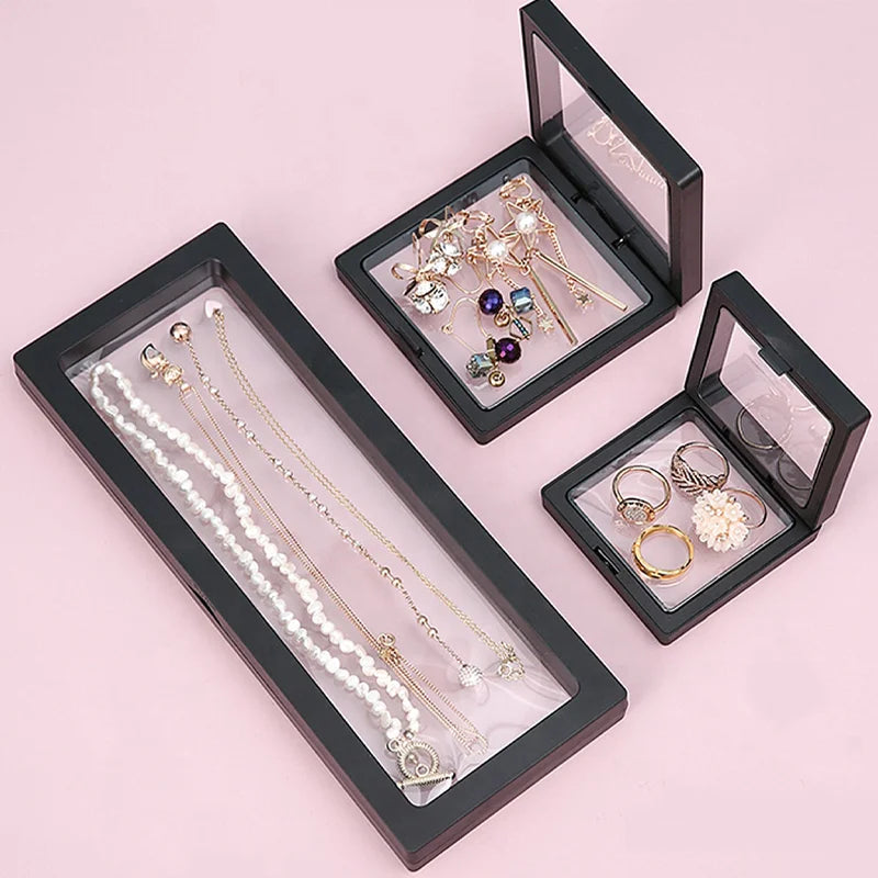 3D Clear PE Film Plastic Floating Frame Acrylic Medal Bangle Bracelet Jewelry Organizer Box Display Case Gift Boxes Packaging