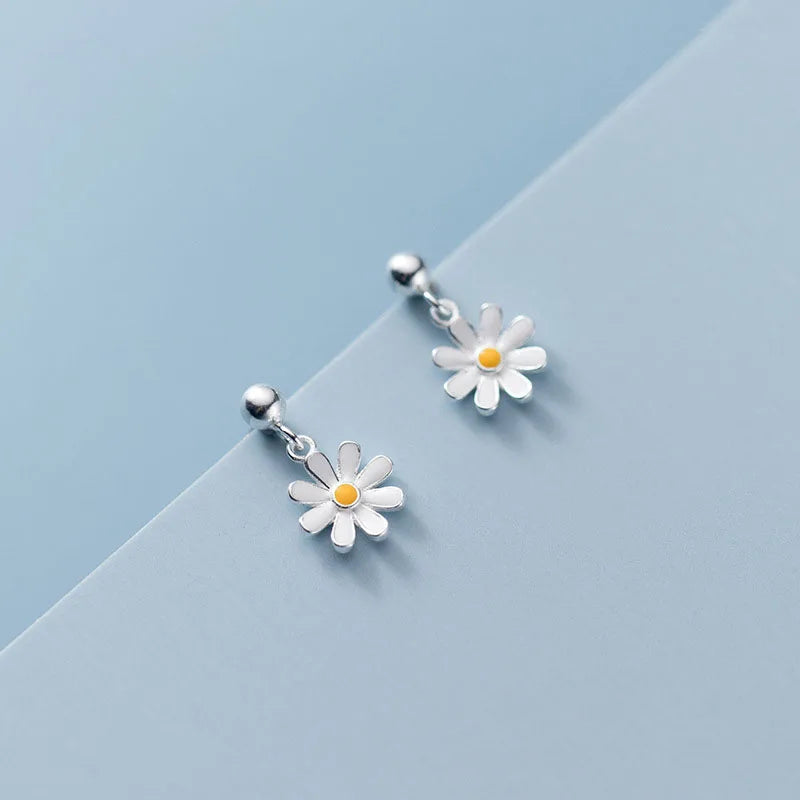 Fashion New Summer Silver Jewelry Earrings Small Daisy Sunflower Enamel Stud Earrings