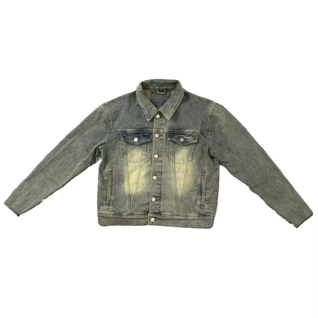 DENIMGUYS Customized Embroidered Applique American Street Outerwear Men Vintage Denim Jacket