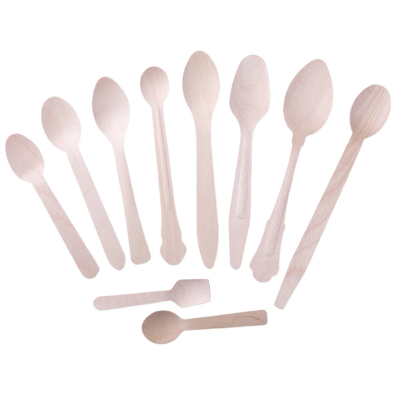 Disposable Mini Birch Wooden Spoon Long Handle Food Grade Individually Packaged Party Coffee Yogurt Ice Cream Wooden Cutlery
