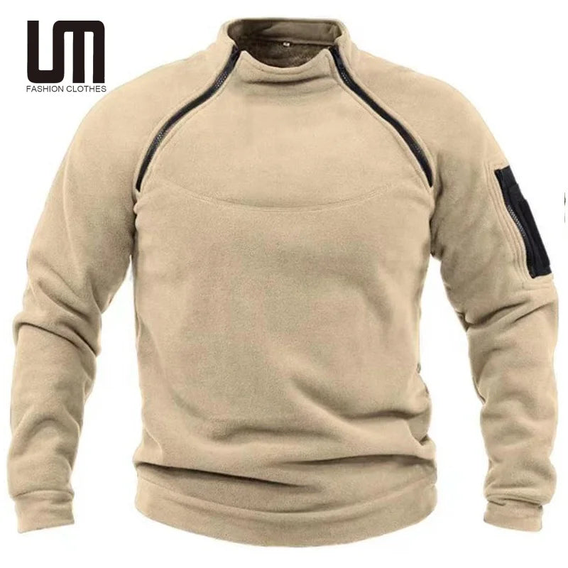 Wholesale Liu Ming Men's Winter Outdoor Pullover Solid Color Fleece Sweatshirt Zipper Polyester/Cotton Cheap Loose Fit Clothing