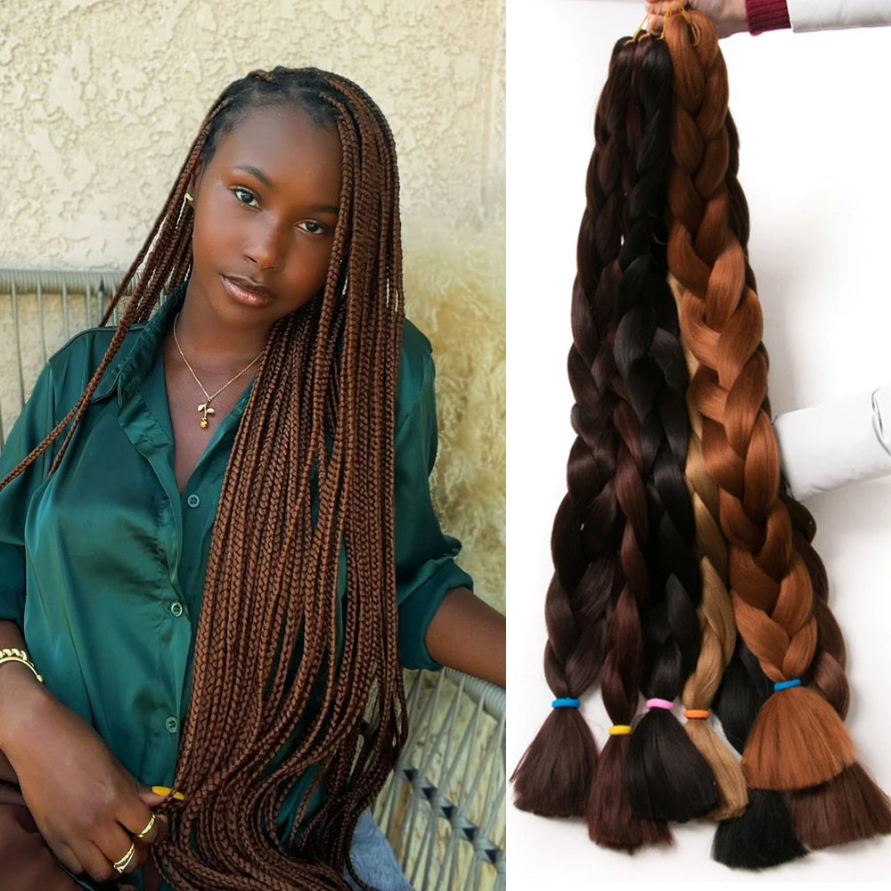 High Temperature Synthetic Hair Extensions Long Jumbo Box Braids for Senegal Twist African Hairstyle Women's Kinky Straight