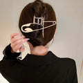Korean Geometric Back Head Catch Hollow Large Shark Safety Pin Hair Clips for Women Girls