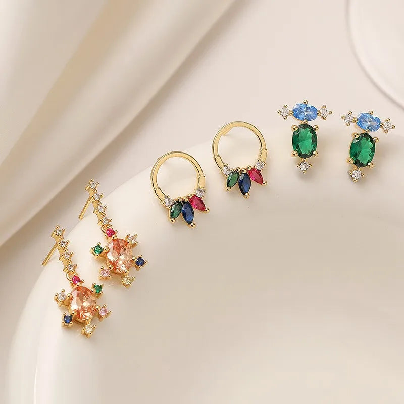 Fashion Luxury Diamond Setting Round Geometric Stud Earrings Irregular Sun Flower Zircon Earrings for Women