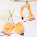 CN 2Pcs Yellow Print Pencil Hair Bow Headband Set Back to School Hair Accessories for Kids Girls Uniform Headband