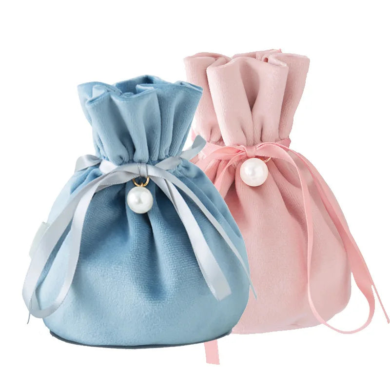 Travel Tea Cup Teapot Storage Bag Solid Color Storage Bag Round Bottom Velvet Drawstring Bag