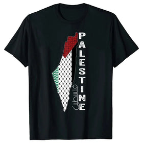 Fitspi Palestinian Map Patterns Palestine in Arabic T Shirts Streetwear Short Sleeve Birthday Summer Style T-shirt Wholesale