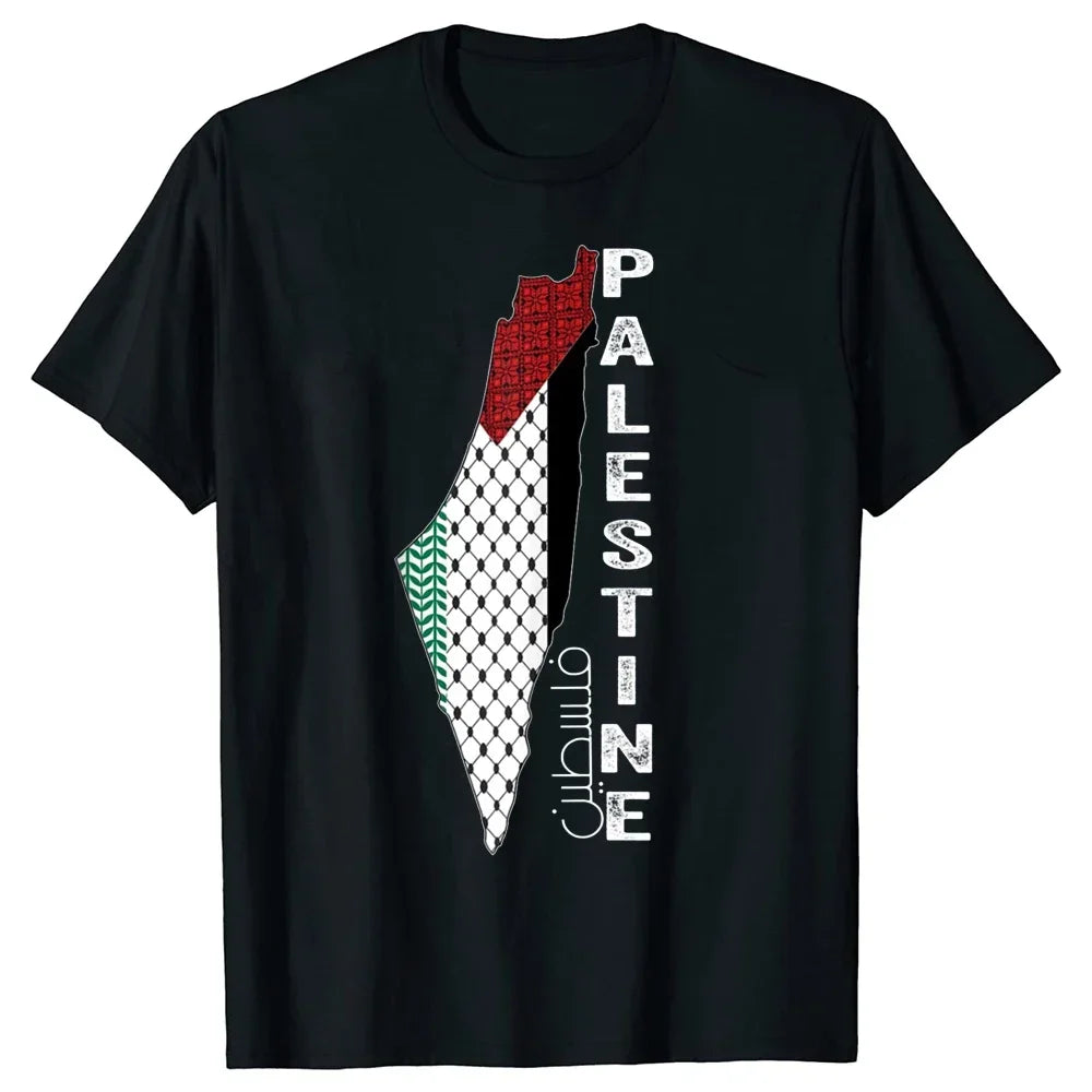 Fitspi Palestinian Map Patterns Palestine in Arabic T Shirts Streetwear Short Sleeve Birthday Summer Style T-shirt Wholesale