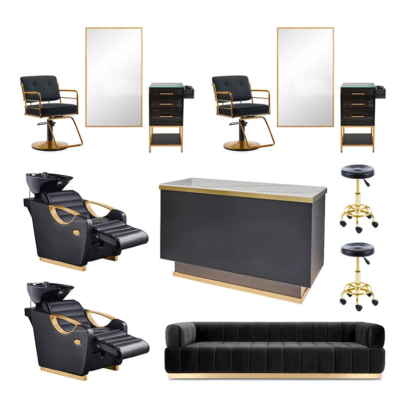 Luxury Salon Beauty Furniture Set Barber Shop Mirror with Salon Cabinet Station
