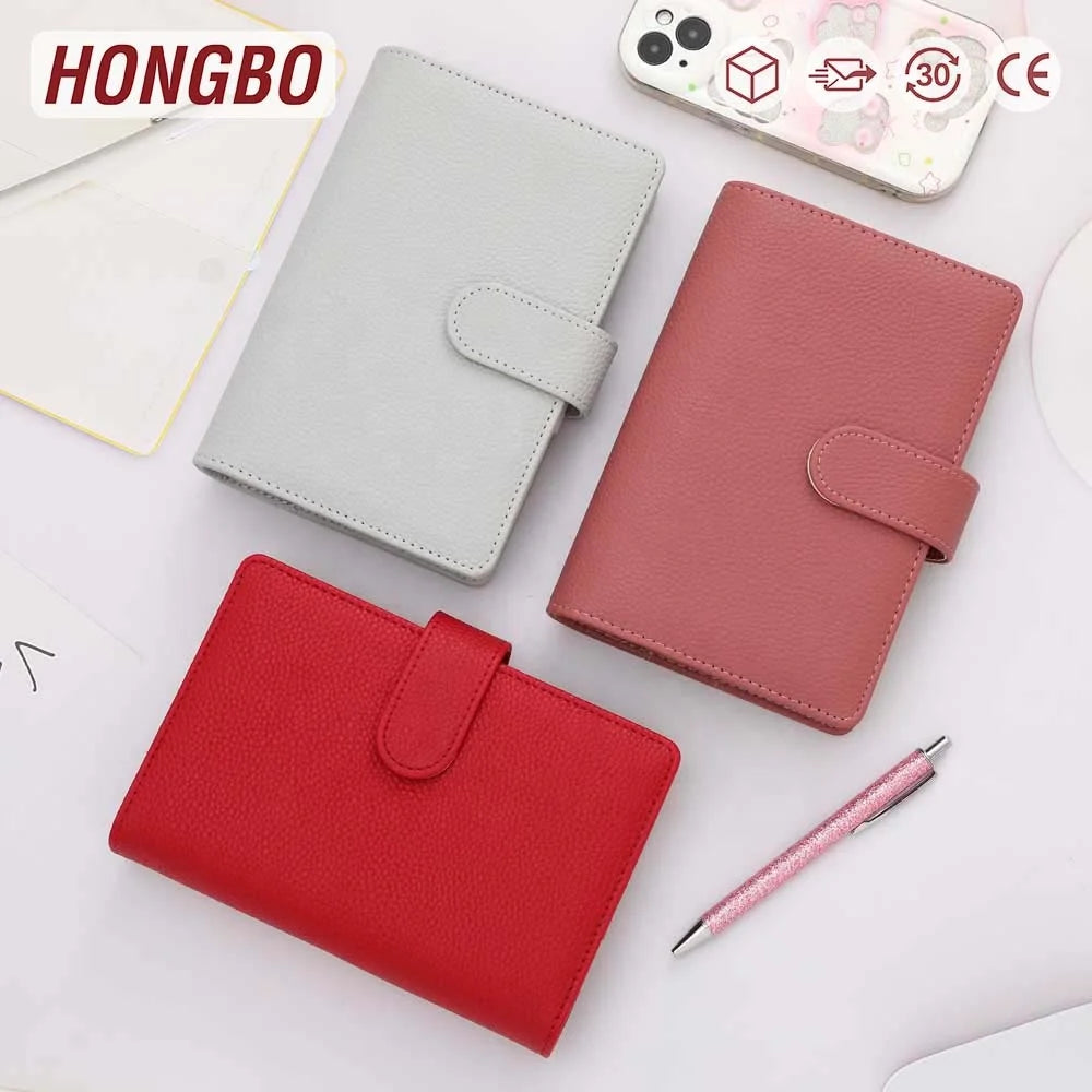 Hongbo Best Seller 43-Color-Ready Pebble A6 30MM-Gold-Ring Budget Binder Buckle Closure Leather for Graduation/Office Budget