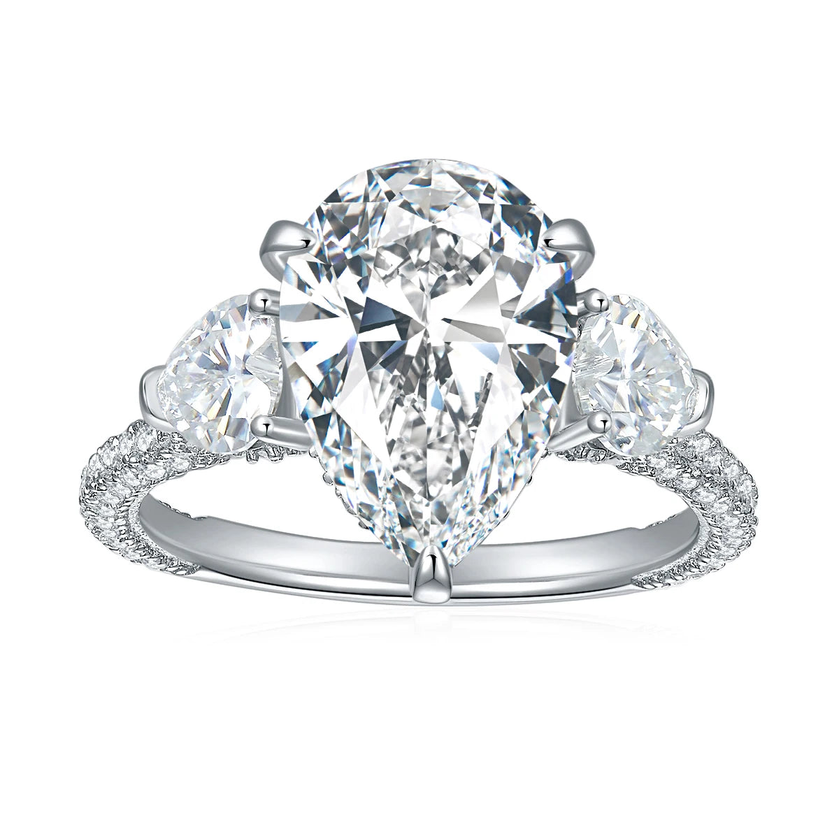 Customized Wedding Ring Pear 9x13mm 5CT Moissanite Gold Plated 925 Sterling Silver Moissanite Rings
