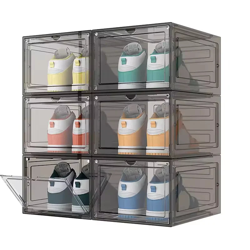 Transparent Foldable Plastic Sneaker Stackable Shoe Storage Boxes Front Drop PP Drawer Type Magnetic Clear Shoe Box
