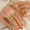 New Waterproof Chunky 18K Gold Plated Heart Chain Ring Irregular Stainless Steel Statement Ring No Fade Rings for Women Jewelry