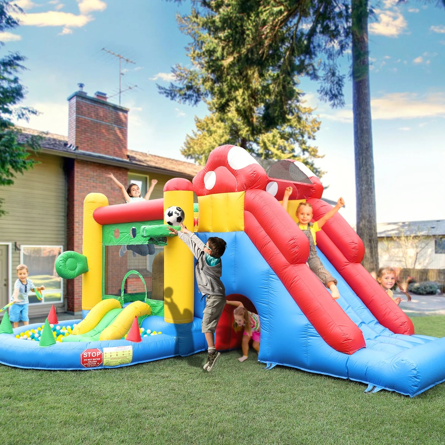 Commercial 100% PVC Inflatable Bounce House  Bouncy Castle for Kids with 2 SlideBall PitClimb Wall1100w Blower