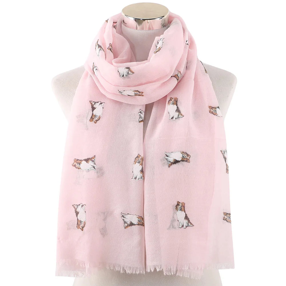 Dog Print Women's Voile Scarf Shawl Wrap Lightweight Long Polyester Neck Scarf Gift for Dog Lover