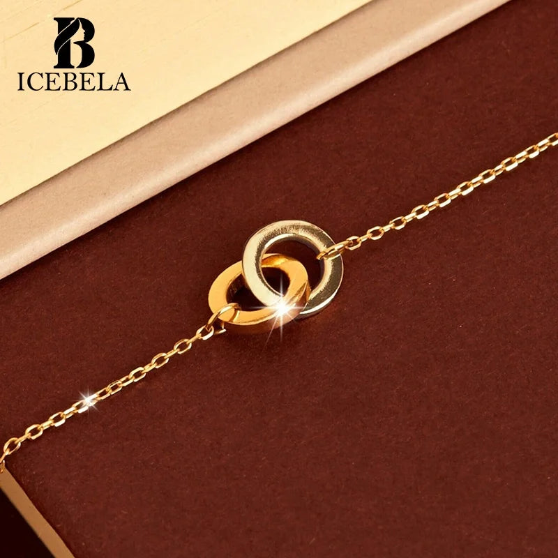 925 Sterling Silver Fine Jewelry Korean Minimalist Two-Tone Connection Necklace Rings Crossed Pendant Necklaces for Women