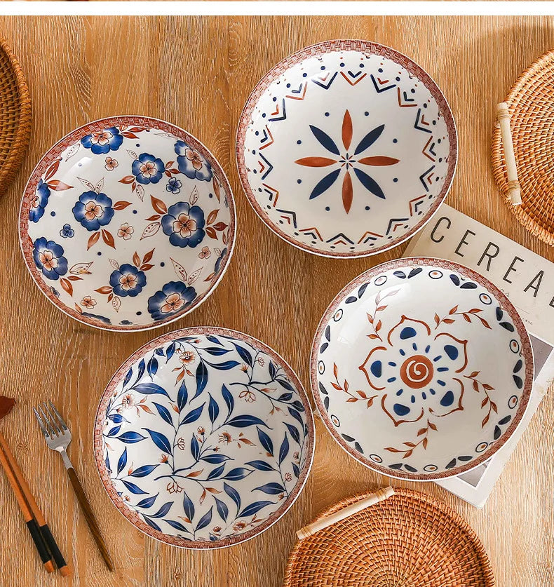 Newest Product Minimalist Style Ceramic 8/9 Inch Bowl 4 Patterns Under Glaze Household Restaurant Wholesale Tableware