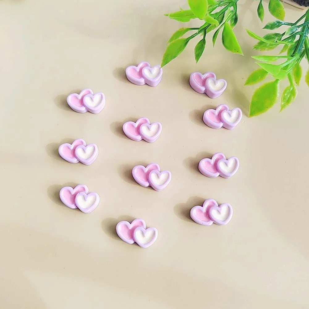 100Pcs Mix Colors Resin Double Heart LOVE Nail Art Flat Back Rhinestone Bead Scrapbook DIY Manicures Applique Accessories Crafts