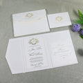 Ethiopia White and Gold Hot Stamping Trifold Pocket Hardcover Wedding Invitation with Small Cards