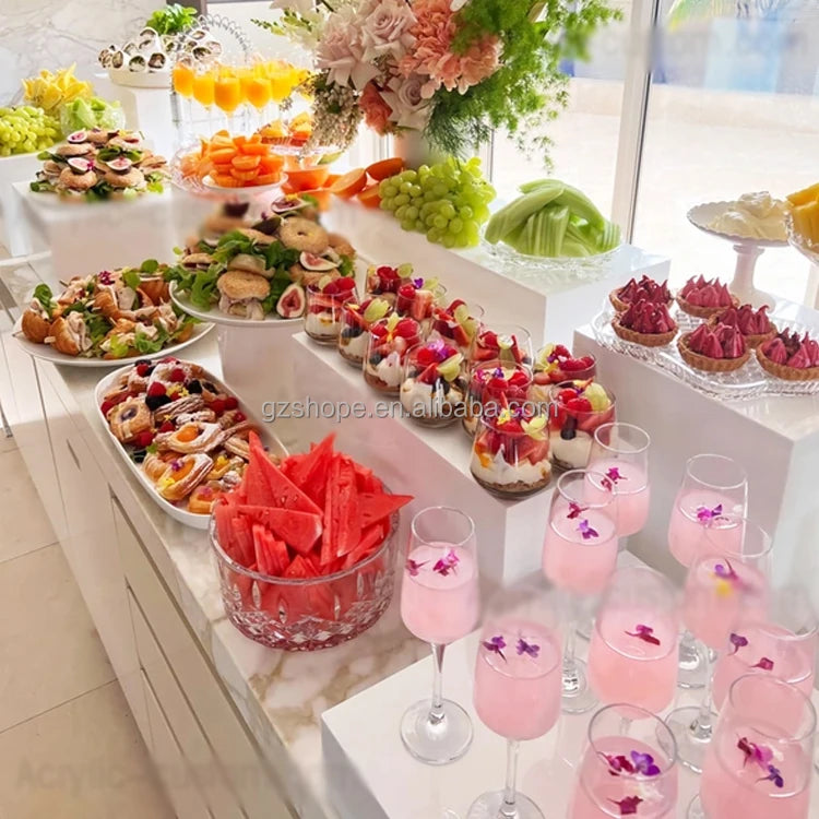 SHP Custom Wedding Decoration Acrylic Display Stand and Acrylic Dessert Cake Snack Buffet Food Display Stand