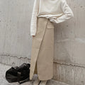 Enyami Streetwear Autumn Spring Fashion Design PU Leather Plush Leisure High Split Straight Long Skirts Women