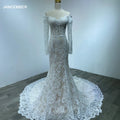 Custom-made Dark champagne Off Shoulder Plain Lace Mermaid Wedding Gown Sheath Elegant Wedding Dress WM07