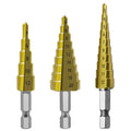 3pcs/Set Titanium Step Drill Bits Hss 4241 Power Tools High Speed Steel Hole Cutter Wood Metal Drilling 3-12mm 4-12mm 4-20mm