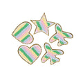 Rainbow Color Star Heart Airplane Shape Glitter Chenille Iron on Patches Embroidery