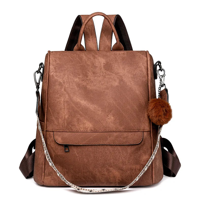 2025 NEW 5 Colors Anti Theft Backpack for Women Leopard Laptop Backpacks Bags with Plush Ball Decoration for Ladies Women