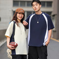 240g 100% Cotton Solid Knitted Color Block Tee Men Drop Shoulder Oversized Short Sleeve Casual Sport Style Unisex Top