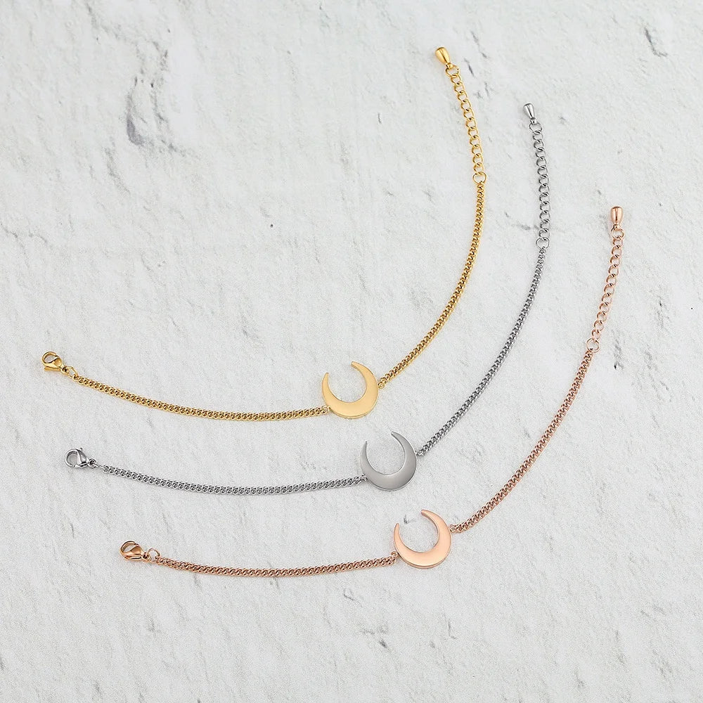 QYRY Top Fashion 316L Stainless Steel Moon Bracelet Horseshoe Pendant Gold Plated Chain Link Unisex Trendy Style Gifts