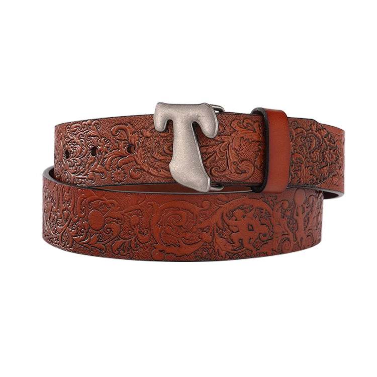 Luxury Classic Western Cowhide Leather Men's Belt-Custom Embossed Waterproof & Durable