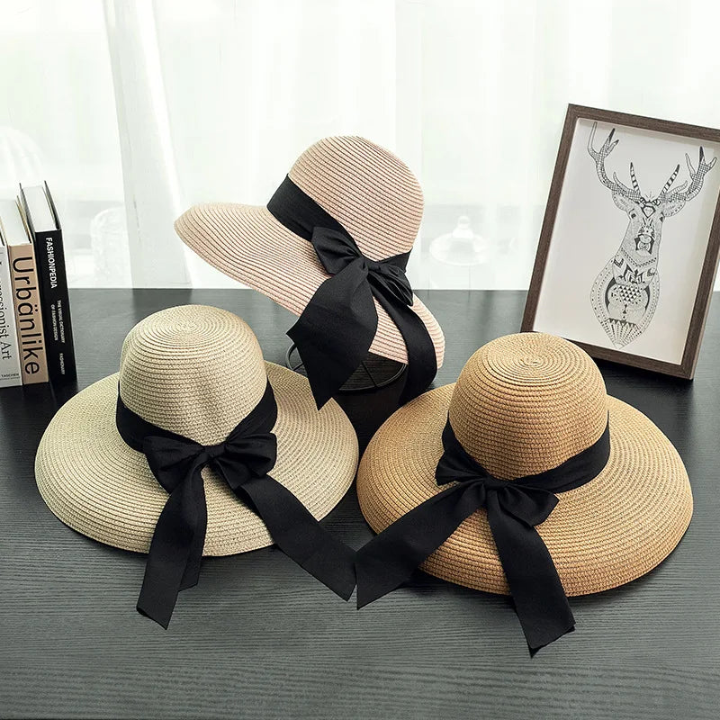 Straw Hat Big Bow Straw Beach Hat