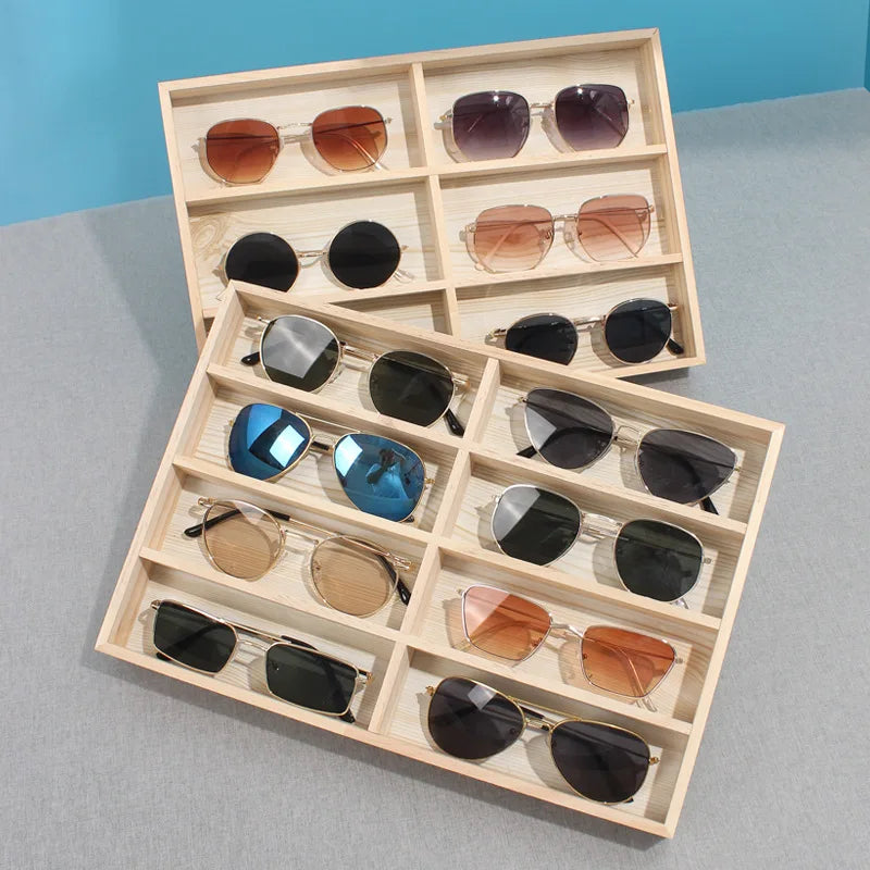 Solid Wood Eight Lattice Sunglasses Display Storage Box Six Lattice Multi-lattice Tray Sunglasses Glasses Box Wholesale