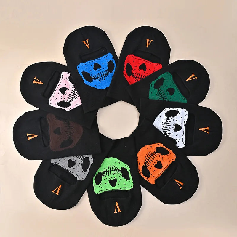 Custom Jacquard Embroidery Print Logo Winter Windproof One Hole Acrylic Skull Knitted Balaclava Hat Skimask