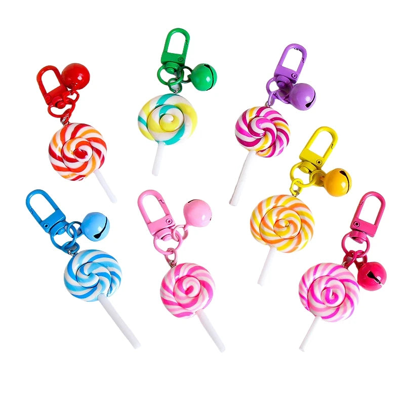 Food Candy Keychain Lovely Rainbow Lollipop Key Chain Polymer Clay Ornaments Bag Pendant Resin Keyring Acrylic Lollipop Keychain