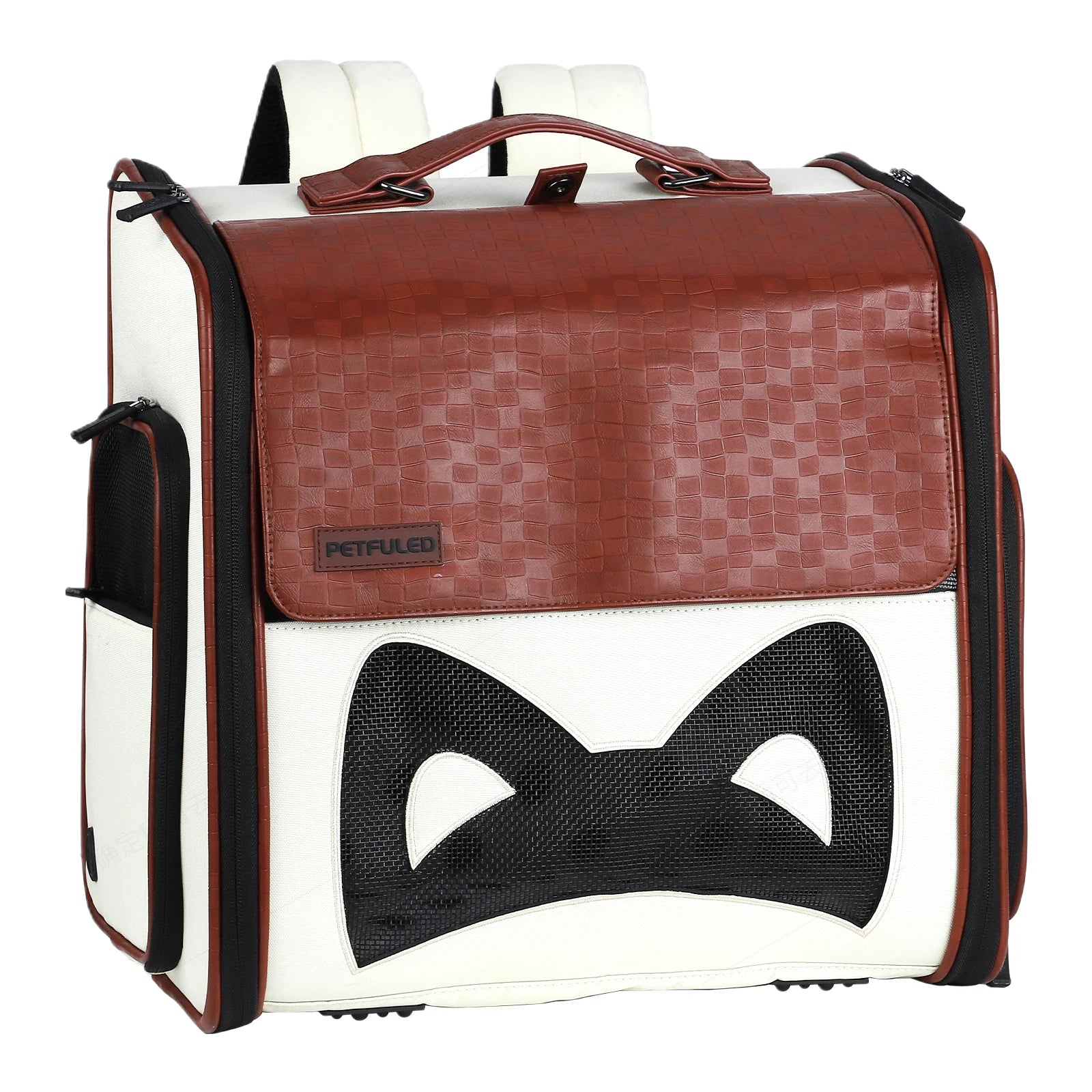 Dog Cat Carrier Backpack Expandable  Leather Pet Travel Portable Bag Carrier for Cat and Small Dog Home and Outdoor