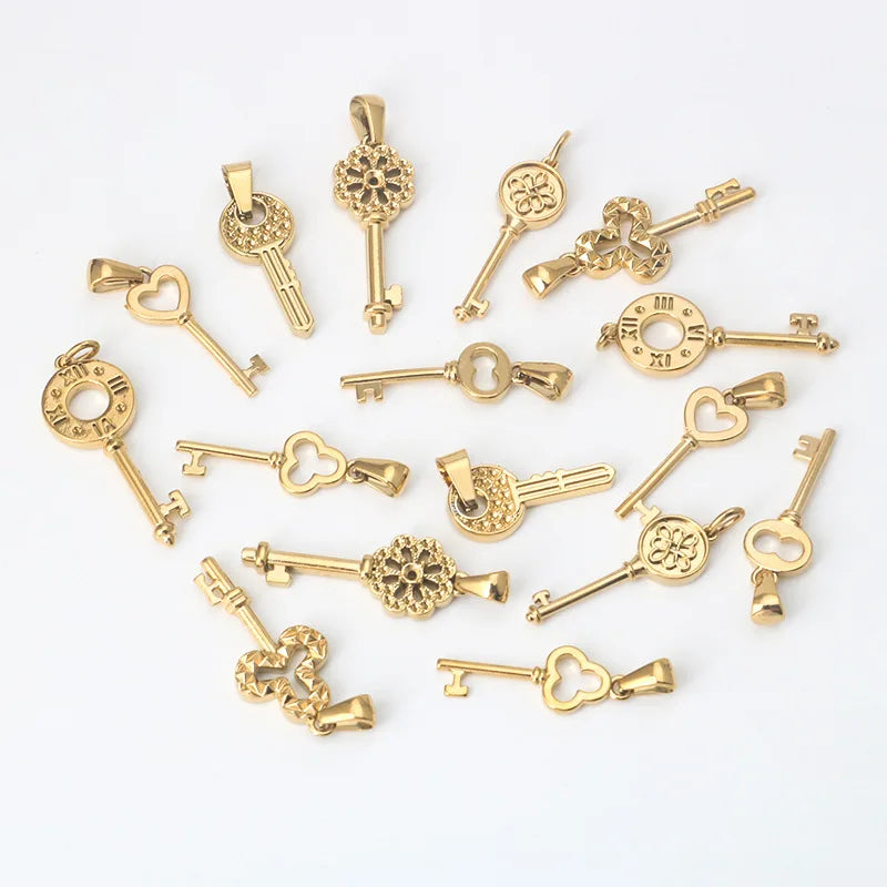 Gold Plated Stainless Steel Key Pendants & Charms Punk Style Unisex for DIY Necklace Jewelry Gift Occasions Fashion Accessory