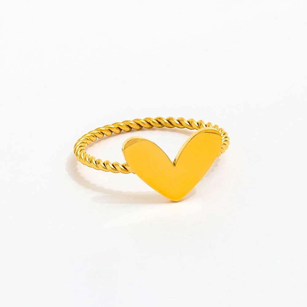 High End PVD 18K Gold Plated Rope Dainty Stainless Steel Heart Finger Ring Trendy Unisex Party Gift for Women