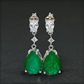 925 Sterling Silver Zirconia Drop Shaped Synthetic Green Emerald Zirconia Long Drop Earrings
