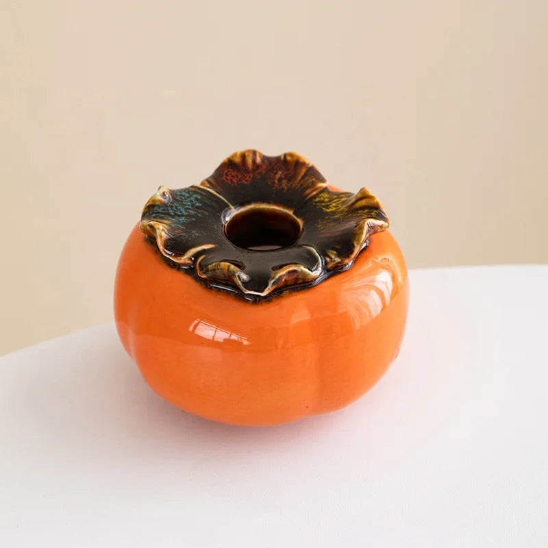 Handmade Creative Design Colorful Fruits Ceramic Candle Holder Apple Persimmon Shape Candlestick Home Decoration