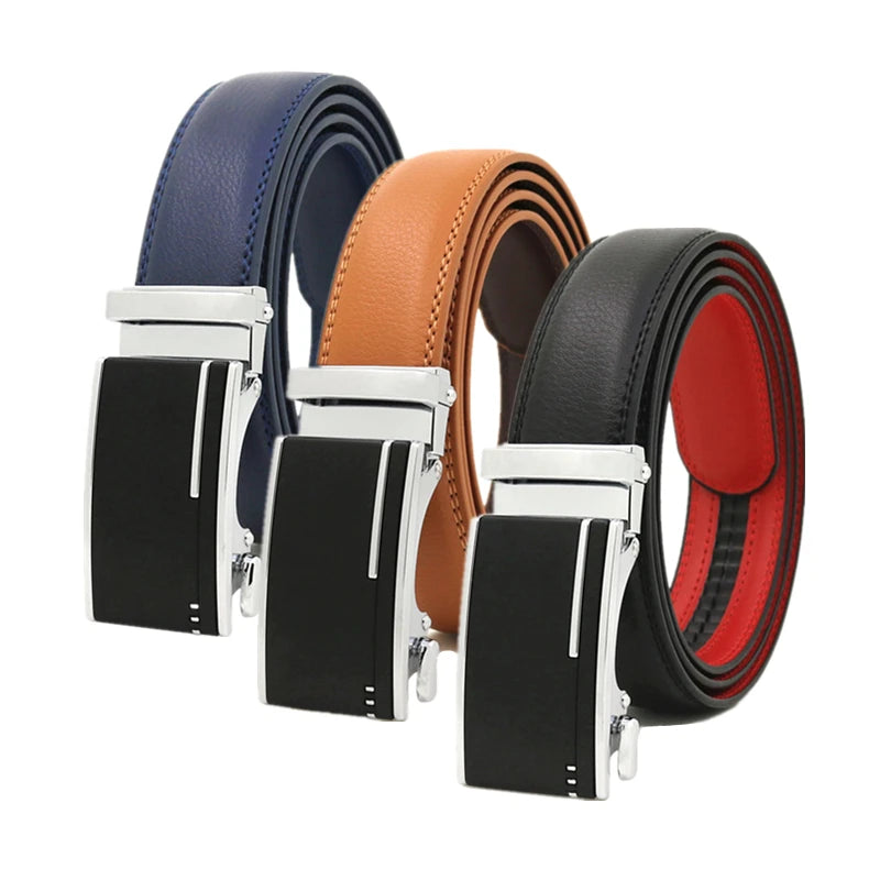 3.1CM Men's Automatic Buckle Split Leather Belts for Men Alloy Buckle Ratchet Belt Custom Logo Factory LQBelt