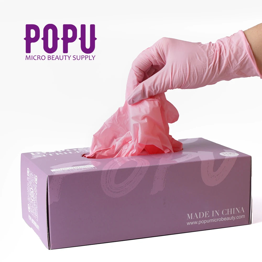 Wholesale POPU Pink Permanent Makeup Disposable Powder-free Latex-free Nitrile Gloves for PMU and Tattoo
