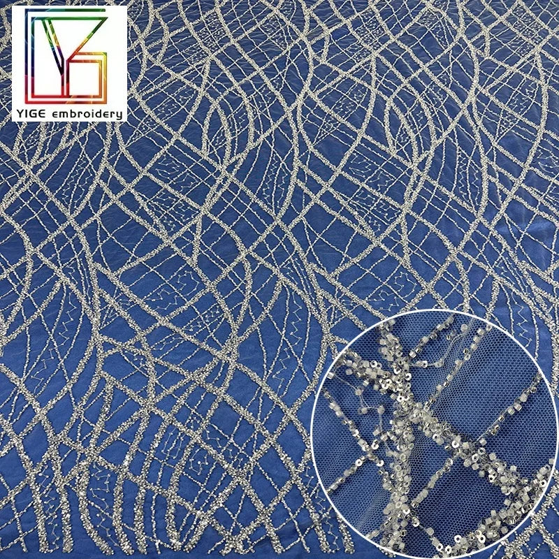 New Design Glitter Heavy Beads Sequins Luxury Fabric Bridal High Quality Weddings Dress White Mesh Embroidery Lace Fabric