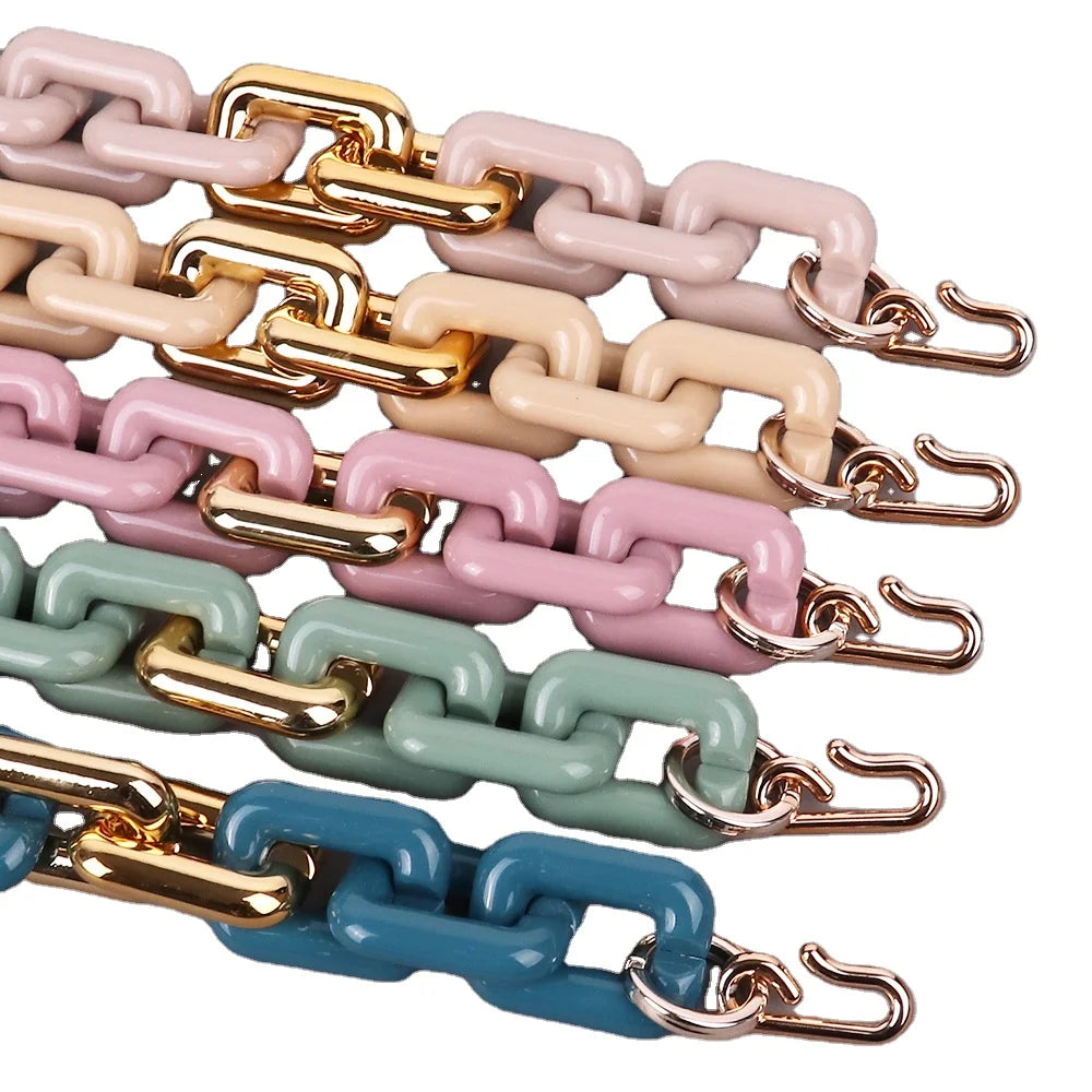 Trendy Temperament Quadrangle Resin Necklace Multicolor Hollow Square Glossy Acrylic Long Chunky Link Chain Choker Necklace